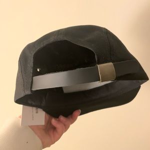 Black 5-Panel Hat with Leather Strap